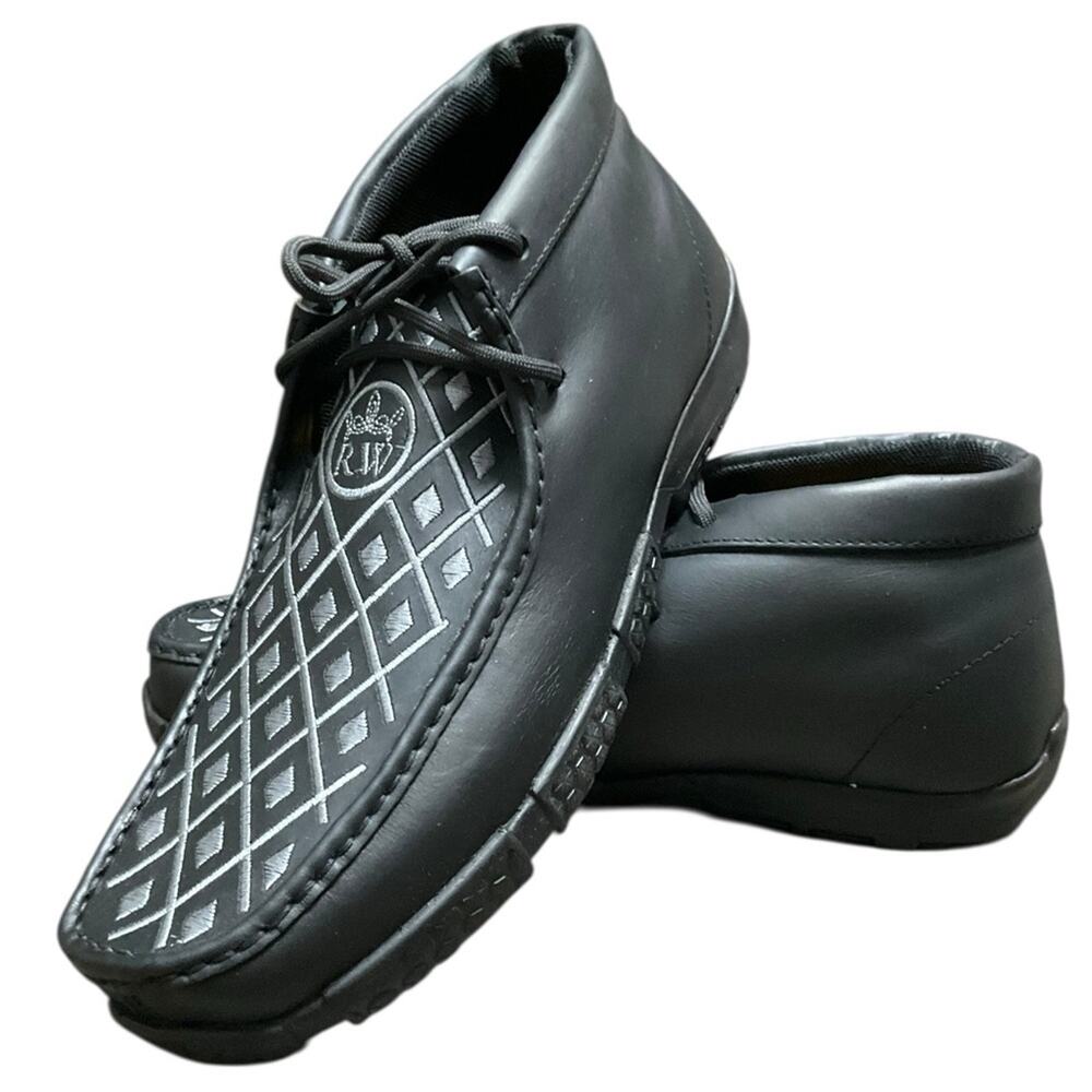 Reywelt Men's Western Chukka Boot Loafer Black Casual Lace-Up Shoes Size 11 NEW
